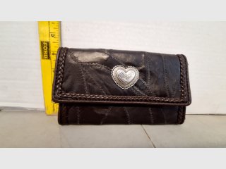 Brown Leather Quilted Wallet w/ Silver Heart