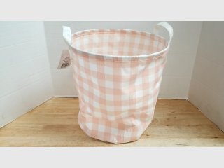 Pink Gingham Fabric Laundry Basket