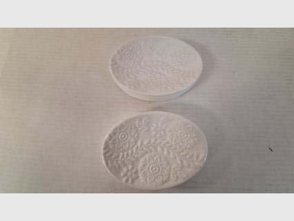 Floral White Ceramic Soap Dishes, Pair