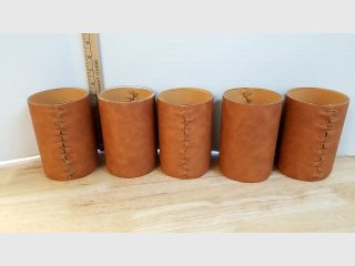 Set of 5 Tan Leather Covered Containers
