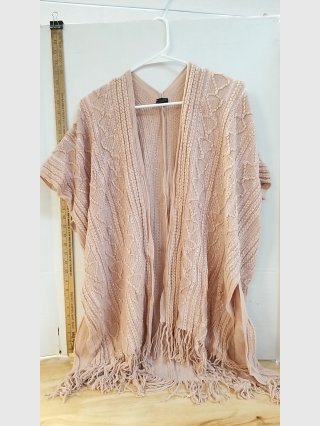 Pink Fringe Knit Poncho, one size