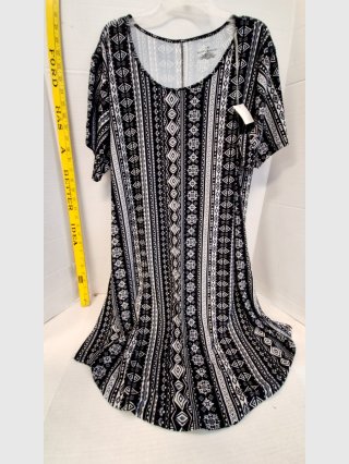 Black White Tribal Print Maxi Dress, 2XL