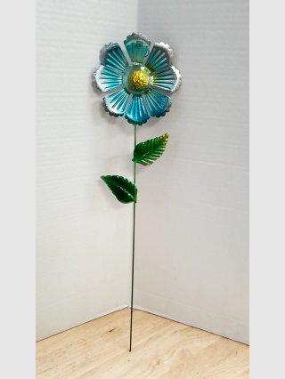 Teal Metal Flower Garden Stake