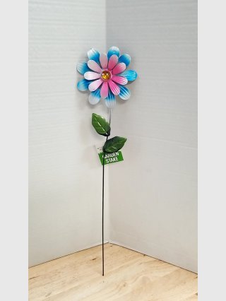 Blue/Pink Metal Daisy Garden Spinner Stake 20 inch