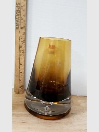 Amber Heavy  Glass Vase , 7 inch