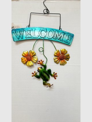 Frog Welcome Metal Hanging Sign