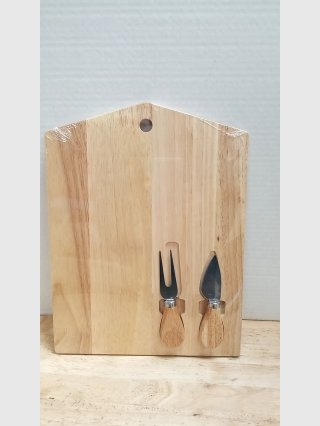 Wooden Cheese Board with Knife & Fork 