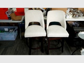 Pair of Cream Upholstered Swivel Bar Stools