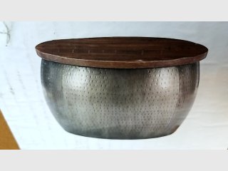 New Silver Drum Table, w/storage, bring help to load 