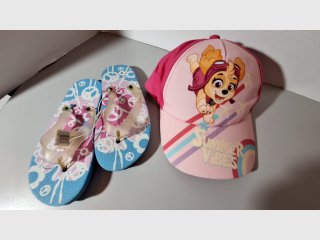 Skye Paw Patrol Flip Flops, size small & Hat