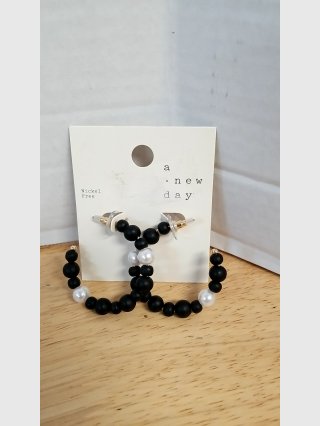 Black & Pearl Hoop Earrings 2 inch 