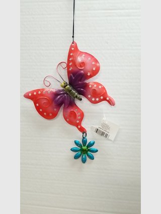 New Red Butterfly Metal Hanging 10 inch