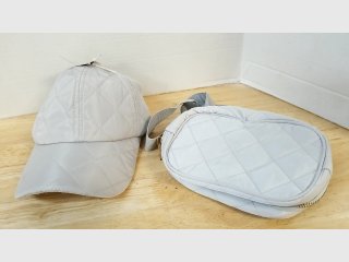 Gray Quilted Cap and Bag
