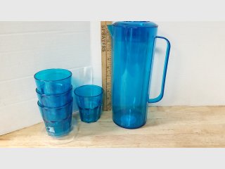 Blue Plastic Pitcher & Tumblers Set