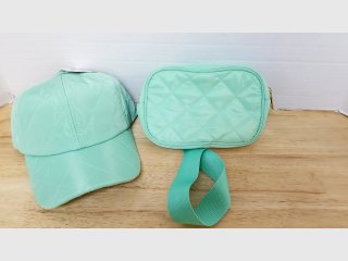 Mint Green Quilted Cap & Crossbody Bag Set