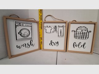 Laundry Wash Dry Fold Wood Signs Set