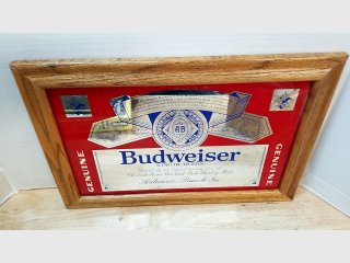 Framed Budweiser Genuine Label Display, 20x16 in