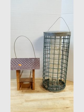Wooden and Wire Bird Feeders Lot, tallest 18 in