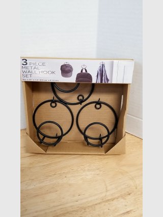 3-Piece Black Metal Wall Hook Set