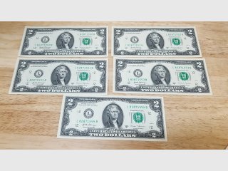 Five $2 Bills,  Consecutive SN, RARE