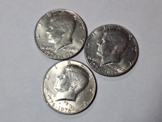 Three Bicentennial Kennedy half dollars 