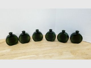 New, 6 Green Glass Bottles, 4 inch tall 