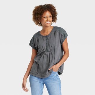New Women\'s Short Sleeve Henley Shirt - Knox, XXL
