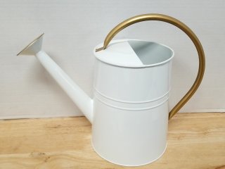 New White Watering Can with Gold Handle