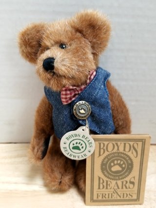 Boyds Bear with Blue Vest, 8 in, vg cond