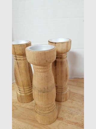 Set of 4 Wooden Candlesticks, added one more