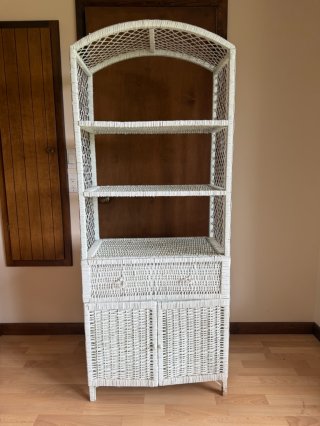 Nice wicker shelf, 69x27x14, (LOCATED AT SCOTTSBLUFF RESIDENCE)