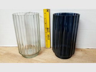 Clear and Blue Ribbed Glass Vases