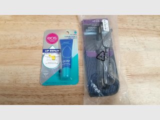 EOS Lip Balm and 1.25 reading glasses with case