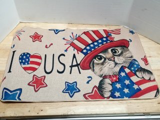 New Patriotic Cat Welcome Mat, 16x26 in