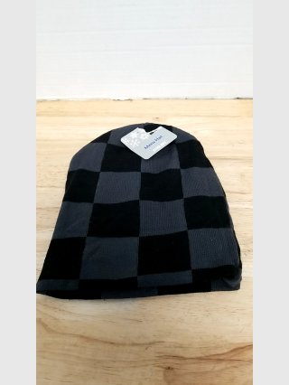 Mens Black Checkered Knit Snow Hat