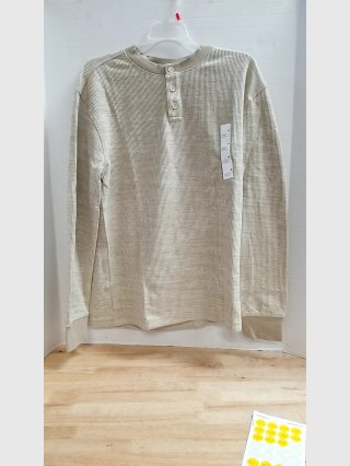 Men's Tan Waffle Knit Henley Shirt, size small