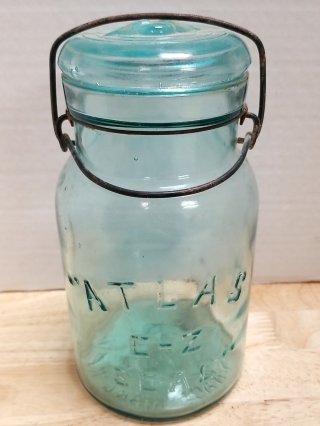 Blue Glass Canning Jar, 10 in, exc cond