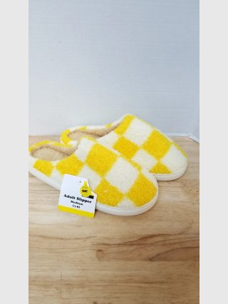 Yellow Plaid Adult Slippers Medium