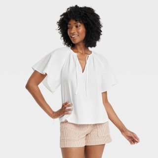 New Women\'s Flounce Short Sleeve V-Neck Popo, M