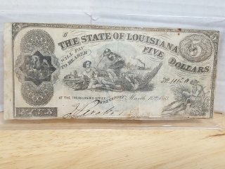 Authentic 1863 Louisiana $5 Note