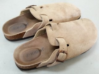 Tan suede buckle clogs