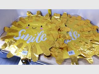 Gold Smile Sun Foil Helium Balloons, 4 total, 22 inch deflated