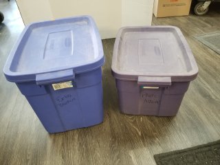 Pair of totes with lids, largest 18 gallon 