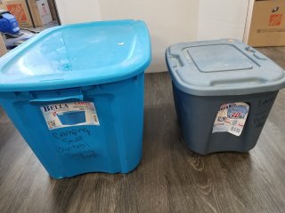 Pair of totes with lids, 30 and 10 gallon