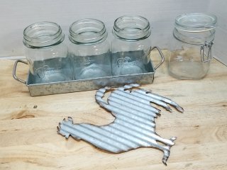 Glass Jars with Metal Tray and Rooster
