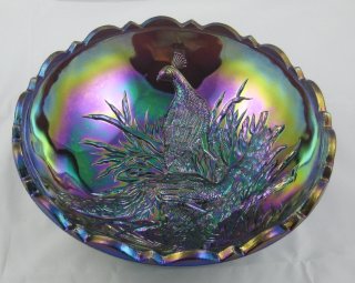 Westmoreland Amethyst Peacocks with Butterfly back Carnival Glass Bowl