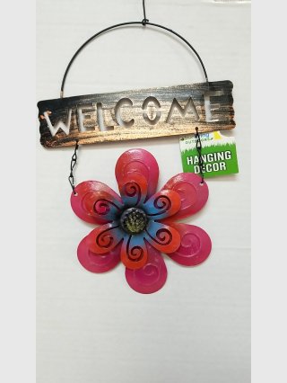Welcome Hanging Metal Sign, 10 inch 