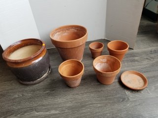 Clay planter pots, largest approx 12 by 10 inch 