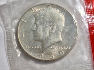 1969-D silver Kennedy half dollar