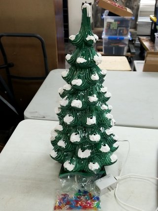 Ceramic Christmas tree, 26 in, few chips